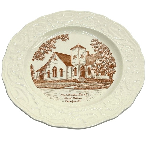 Edwards China Other - Vintage Lanark Illinois IL First Brethren Church Plate Round 10 inch